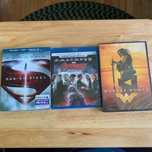 Lot of 3 Man of Steel, Avengers Age of Ultron, & Wonder Woman Blue-ray/DVD